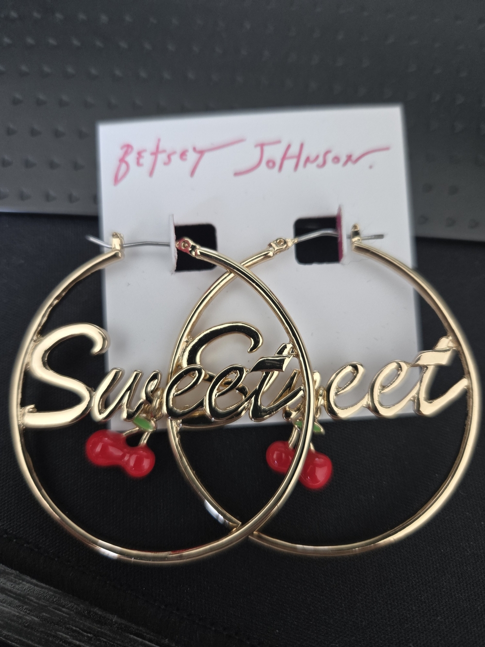 Betsey Johnson Gold 'Sweetheart' Hoop Earrings with Red Cherry Drops